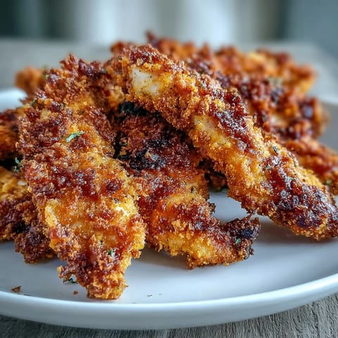 Crispy Turmeric Chicken Tenders with golden, crunchy coating and aromatic spices, served hot with a creamy dipping sauce.
