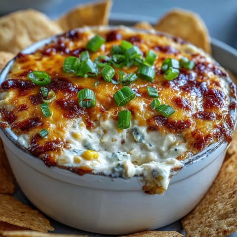 Creamy Crack Corn Dip is served with sturdy tortilla chips, perfect for scooping at a party.