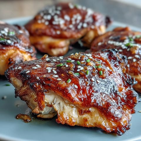 Honey Garlic Baked Chicken Thighs with golden crispy skin and savory glaze, perfect for a comforting family dinner.