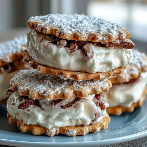 Cream-filled cookie sandwich cookies with smooth vanilla filling between two delicate, golden cookies.