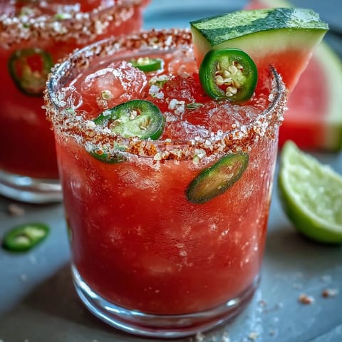 Vibrant Cinco de Mayo Watermelon Jalapeño Margarita Mocktail bright with fresh fruit and a spicy kick.