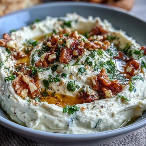 Creamy whipped feta dip with golden honey drizzle, crunchy walnuts, and fresh herbs, served with warm pita and crisp vegetable sticks.