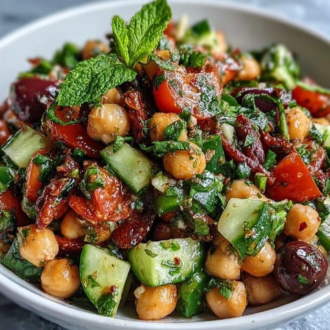 Mediterranean Chickpea Salad: Vibrant, lemony, and herb-filled, pictured ready to serve.