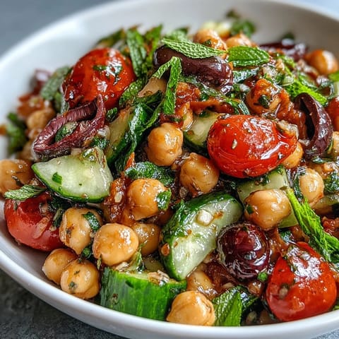 Fresh Mediterranean Chickpea Salad with bright lemon dressing and garden-fresh herbs.