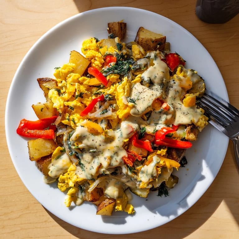 Enjoy the savory, fresh Pickle-Fix Prairie Scramble, a quick egg breakfast served with zesty dill ranch.