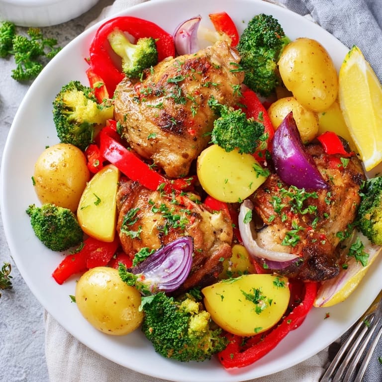 Aromatic Lazy Gourmet Chicken & Vegetable One-Pot, perfectly cooked with earthy herbs and spices.  