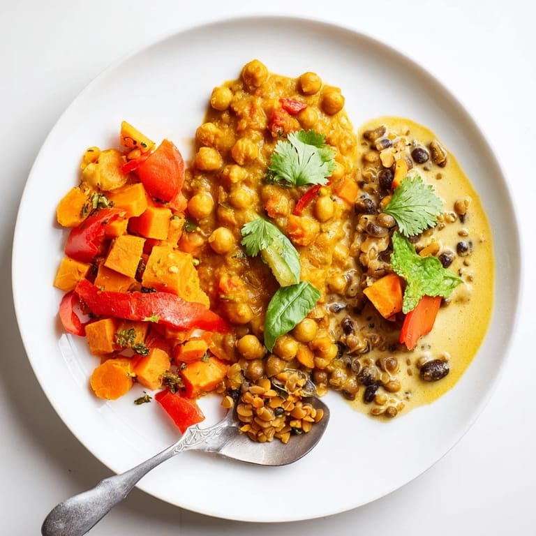 A hearty Indian chickpea curry simmered in coconut milk, garnished with fresh cilantro.  