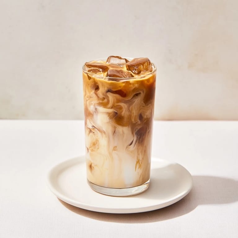 Creamy tahini iced coffee blended with cold brew for a refreshing vegan treat.  