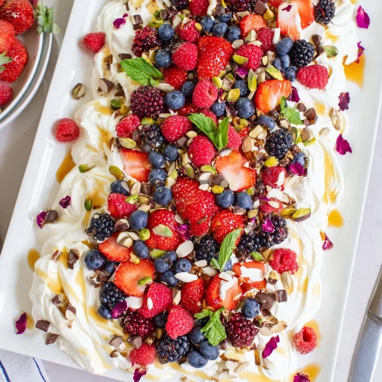 Delightful butter board dessert with whipped cream cheese and colorful fruit toppings.