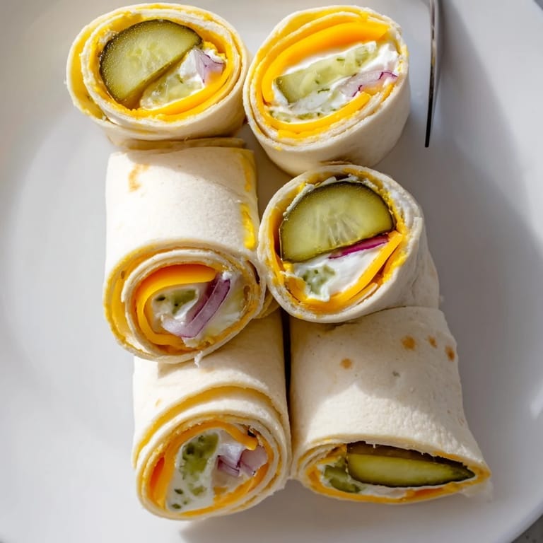 Savory Pickle-in-a-Blanket snacks wrapped in soft tortillas, perfect for gatherings.