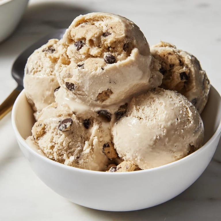 Guilt-free cottage cheese ice cream, swirled with delectable chocolate chip cookie dough.  