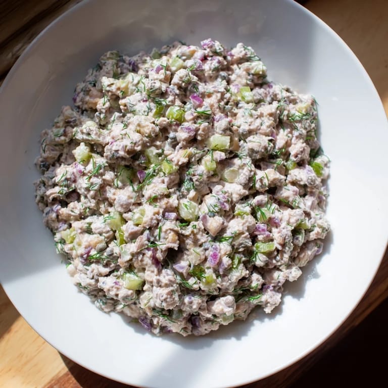 Freshly made Chickpea Tuna Salad, featuring crunchy celery and a flavorful vegan mayonnaise dressing.