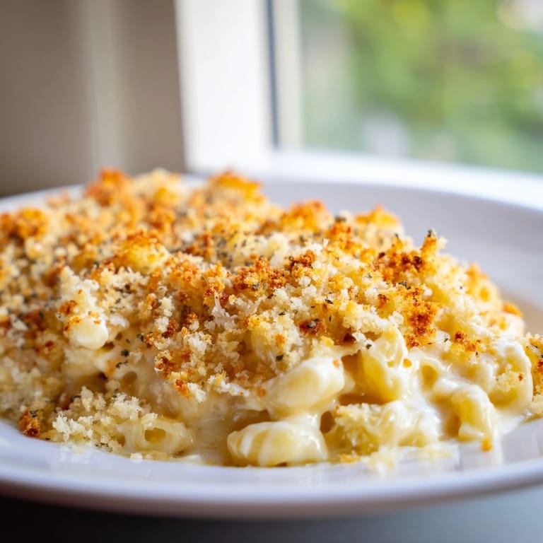 Delicious, homemade Baked Macaroni and Cheese, inviting you with its creamy, comforting texture and savory aroma.