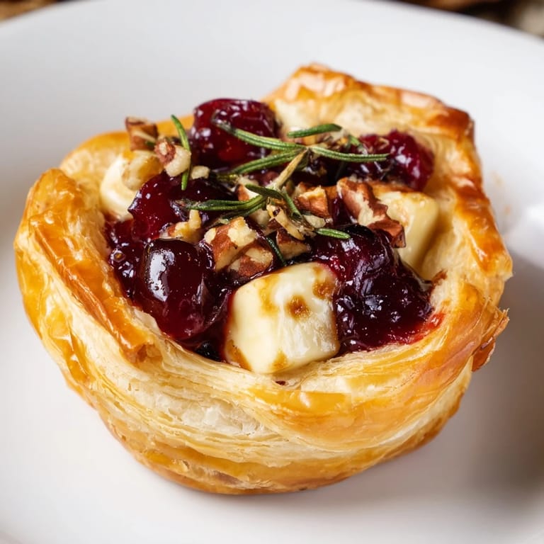 Warm, creamy Brie cheese melts into puff pastry topped with sweet cranberry in these amazing Cranberry Brie Bites.