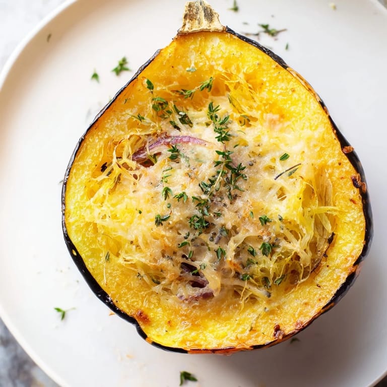 Melting Gruyere and savory caramelized onions fill tender Caramelized Onion Gruyere Squash halves, ready to serve.