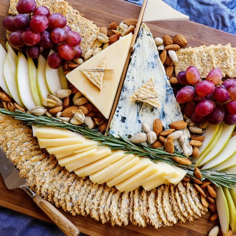 Elegant sailboat cheese platter, showcasing Brie, Manchego, and vibrant fruits ready to serve guests.