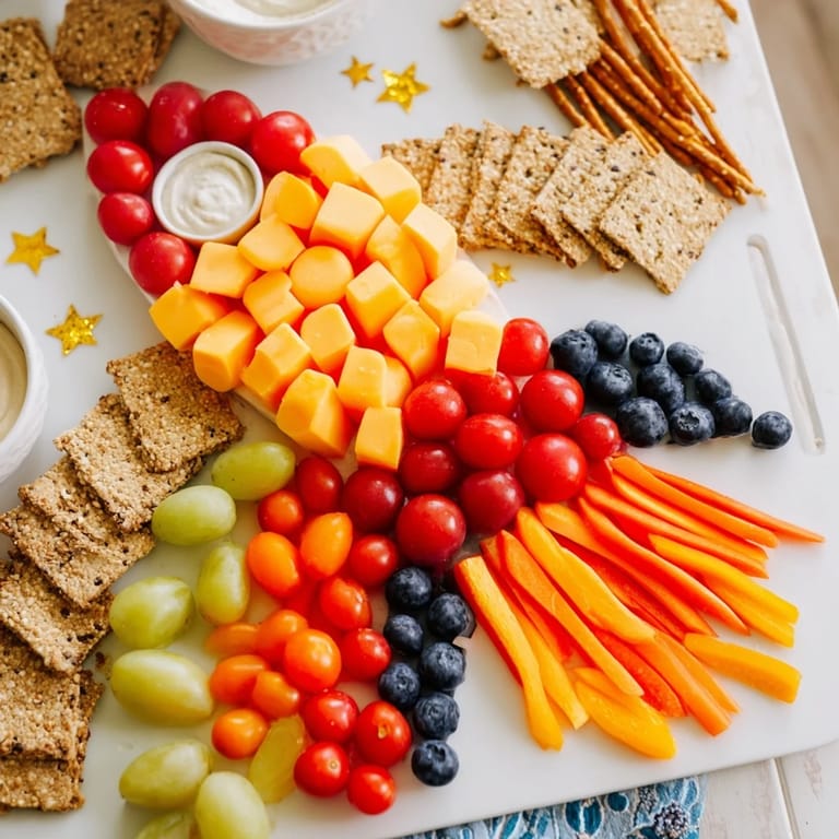 A creative Blast Off Spaceship Snack Board with string cheese boosters, ready for snacking fun.