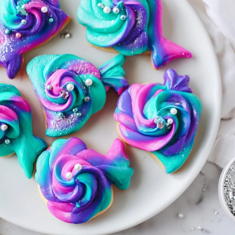 Vivid image of mermaid tail sweets featuring sugary cookies, ready to be decorated with buttercream frosting.