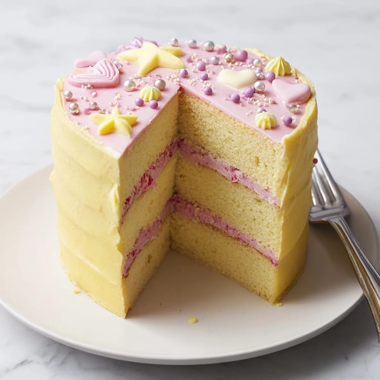This French-inspired Château de Princesse Cœurs et Étoiles cake has pink frosting and playful star and heart sprinkles.