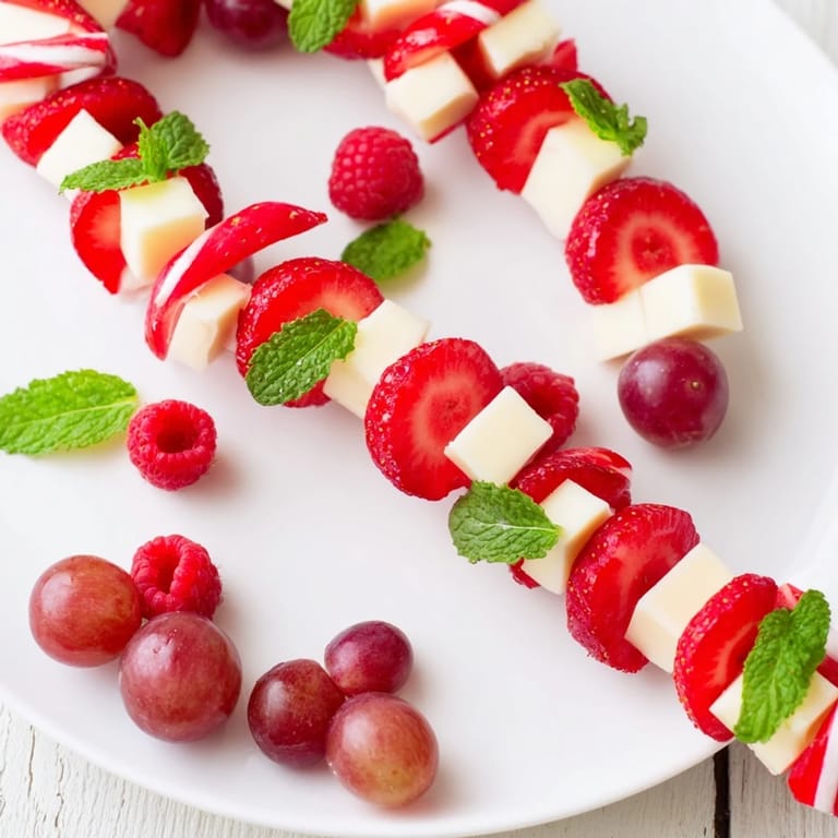Vibrant Candy Cane Stripe Fruit and Cheese; a colorful, festive platter for holiday parties.