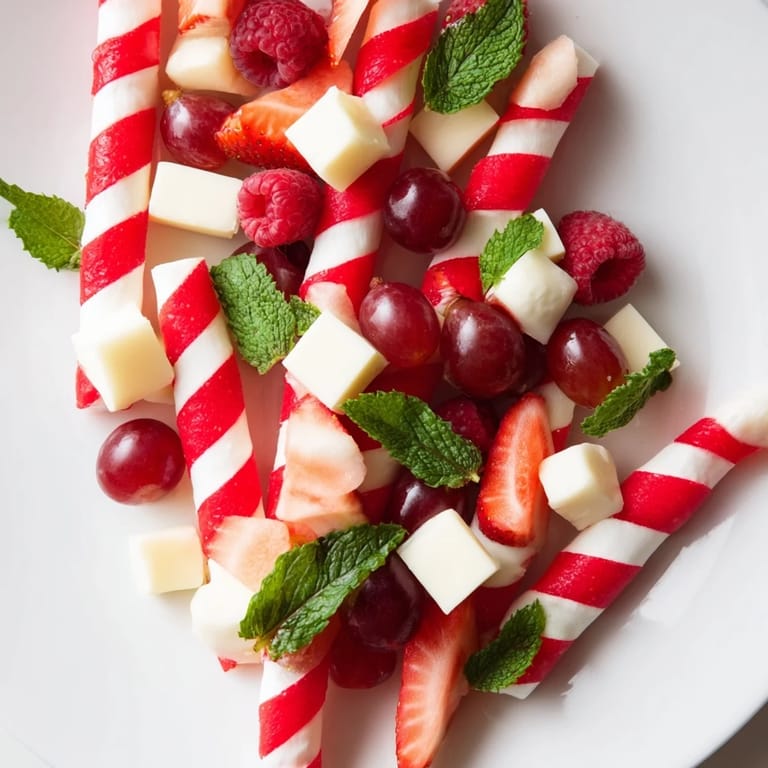 This Candy Cane Stripe Fruit and Cheese recipe offers sweet fruit and savory cheese in holiday stripes.