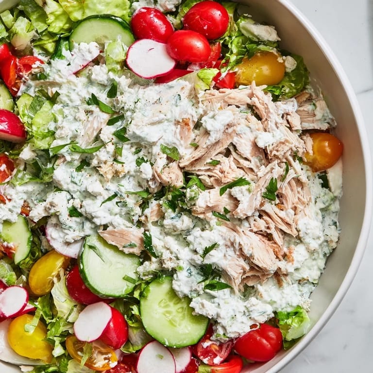 A close-up view of the Green Goddess Chicken Nacho Dip, complete with vibrant herbs and visible chunks of chicken.