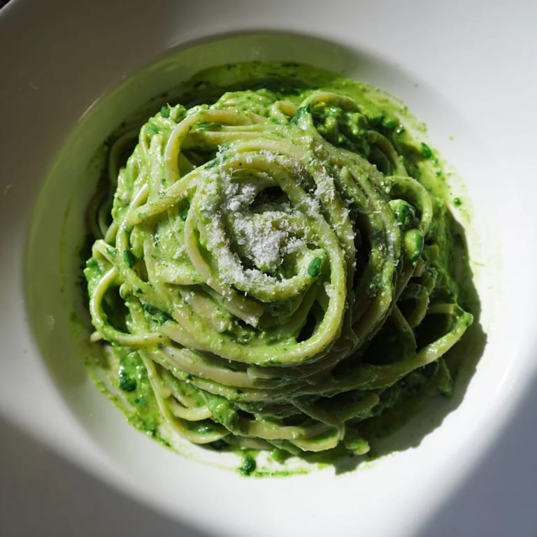 Vibrant bowl of Green Goddess Pasta Sauce, ready to coat pasta with herbaceous flavor and creamy texture.