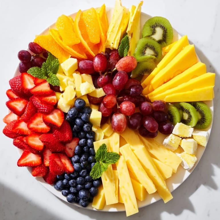 Colorful Kaleidoscope Circle appetizer with a stunning arrangement of fruits and artisan cheeses.