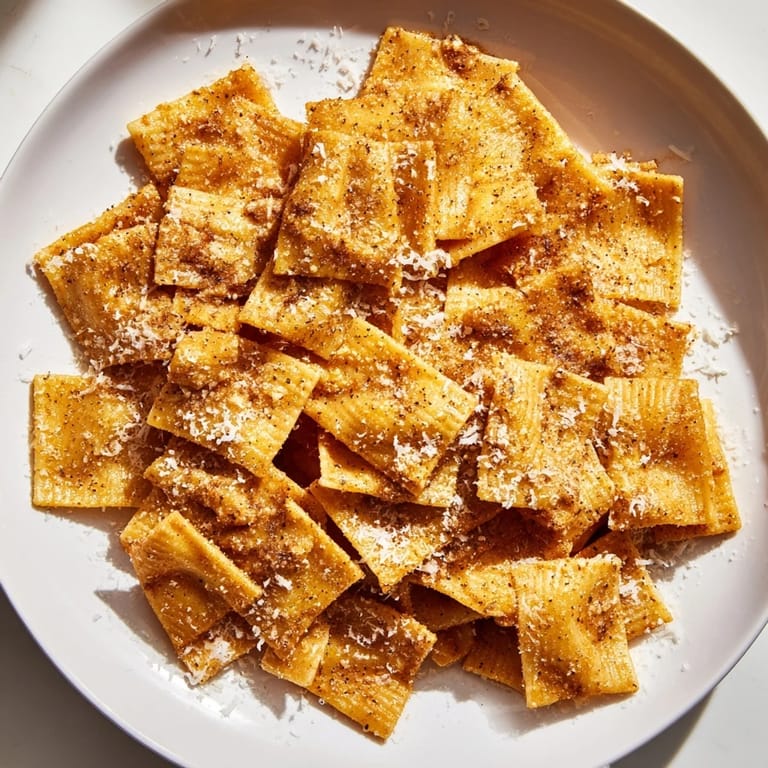 Air-fried pasta chips, beautifully browned and seasoned, offer a satisfying crunch and savory flavors.