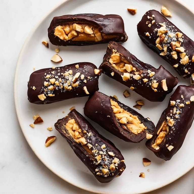 Easy-to-make, visually stunning Chocolate Date Snickers with rich chocolate and a creamy peanut butter filling.