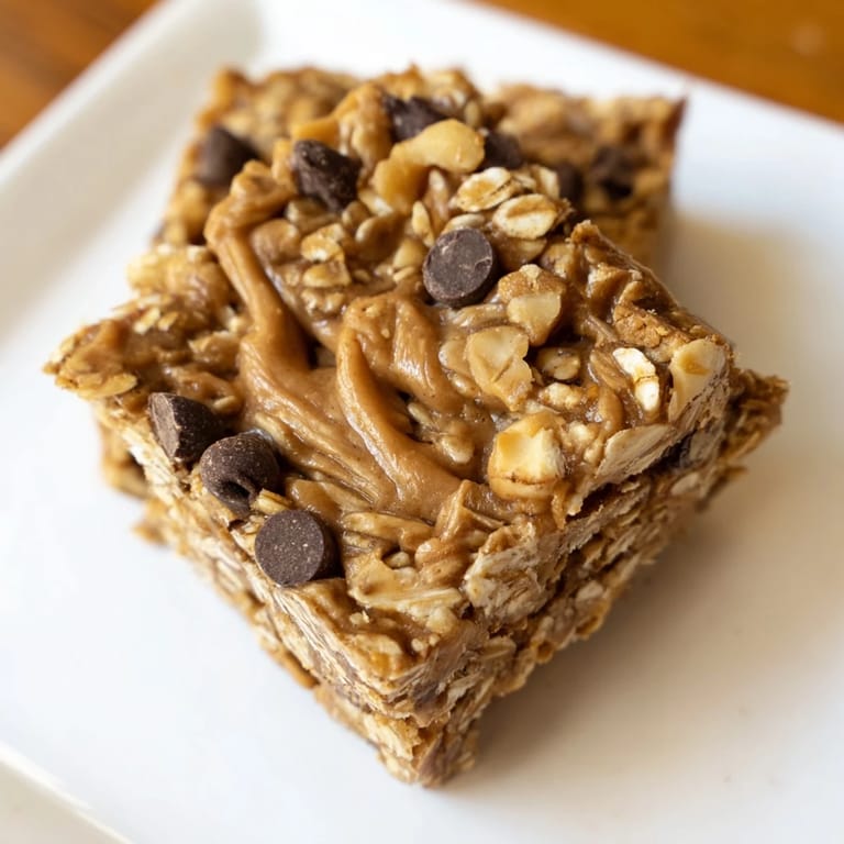 A close-up of delicious Peanut Butter Banana Oat Bars, showcasing the hearty oats and peanut butter swirl.