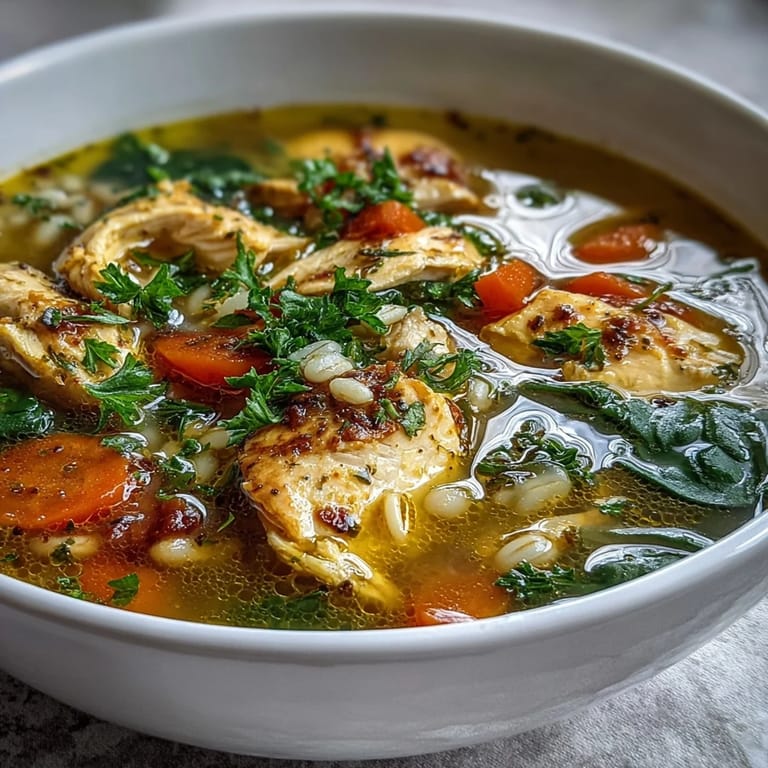 Golden pot of Soothing Turmeric Chicken With Pearl Barley simmering, garnished with fresh parsley and lemon wedges for bright serving.