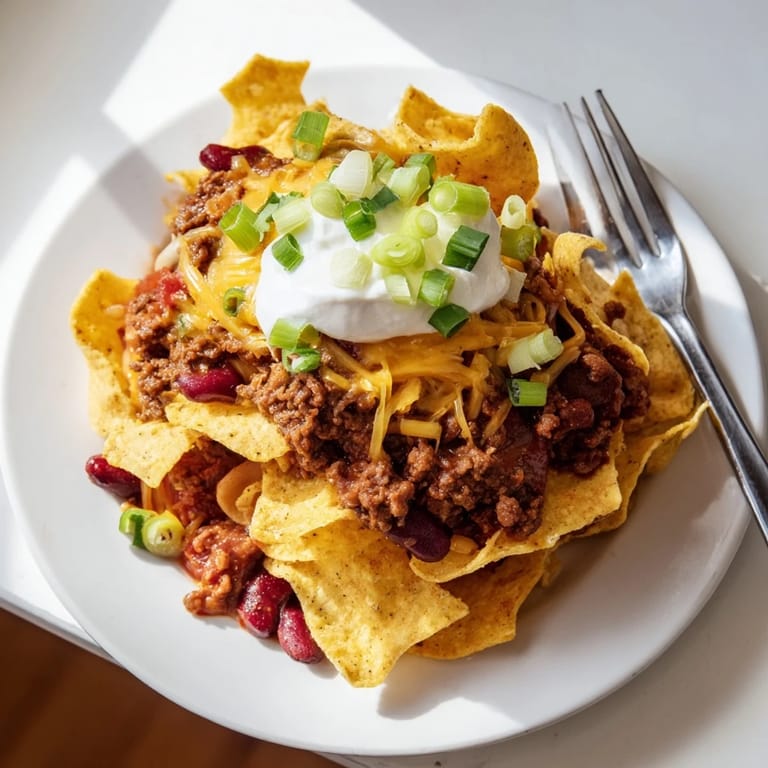 Comforting Chili Cheese Frito Pie casserole bubbling with melted cheese and savory flavors.