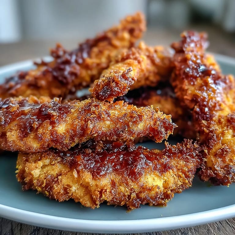 A close-up of Crispy Turmeric Chicken Tenders on a platter, garnished with parsley and lime wedges for a fresh finish.