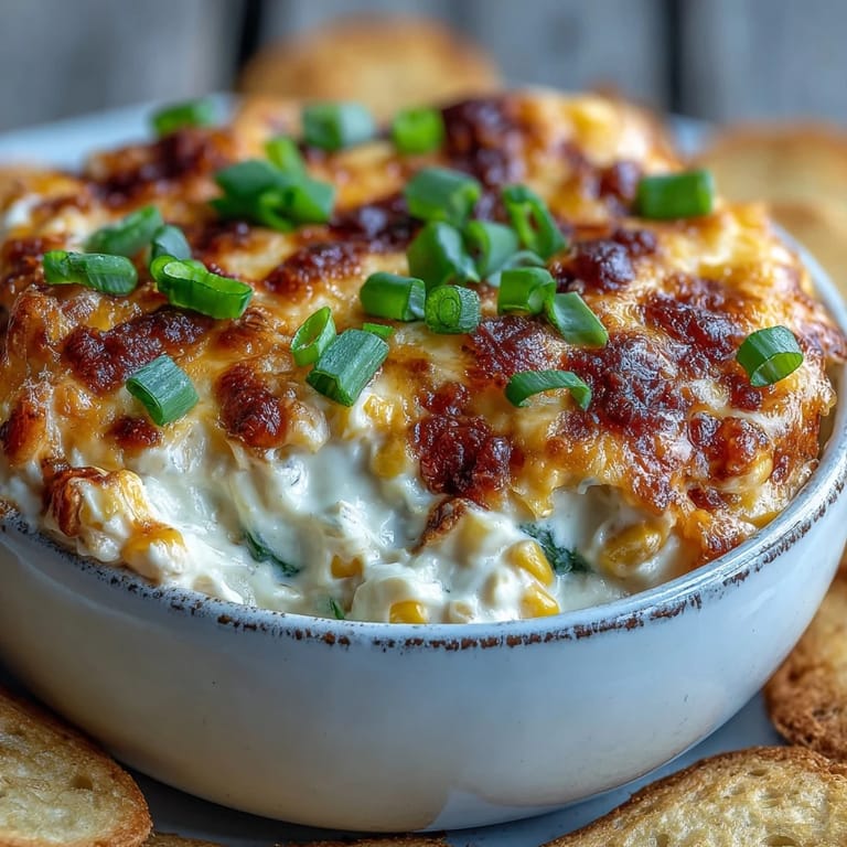 A serving bowl of Crack Corn Dip, loaded with sweet corn, cream cheese, and jalapeños, alongside chips.