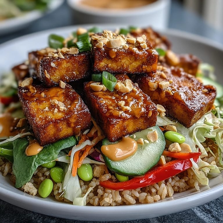 A nourishing bowl of Peanut Tofu Power Bowl features crunchy peanuts and fresh herbs for an easy vegan dinner.