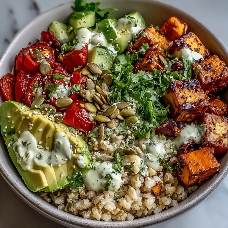 Vibrant Customizable Grain Bowl featuring steamed broccoli, crisp cucumber, and chickpeas, garnished with fresh cilantro and toasted seeds, perfect for a healthy lunch meal prep.
