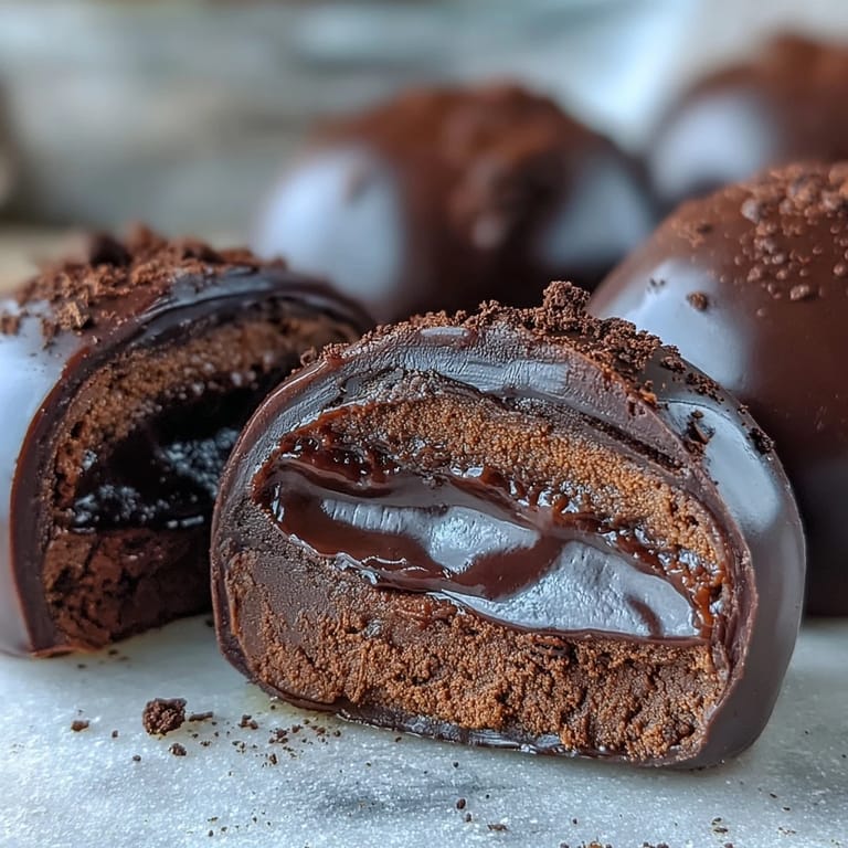 Rich dark chocolate Hojicha Truffles dusted with matcha-like powder on a dessert plate.