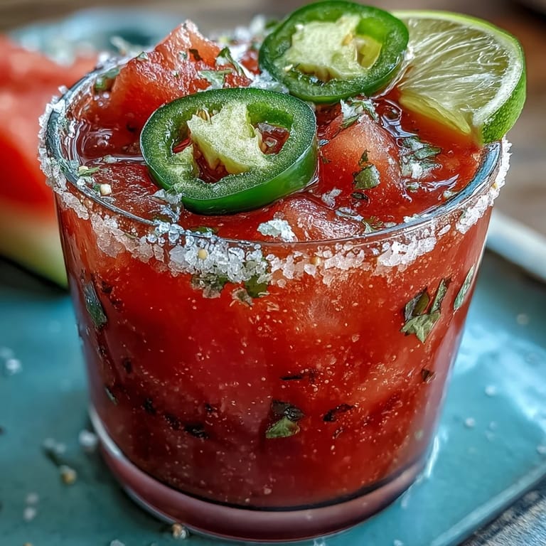Chilled Cinco de Mayo Watermelon Jalapeño Margarita Mocktail, a festive and spicy blend.