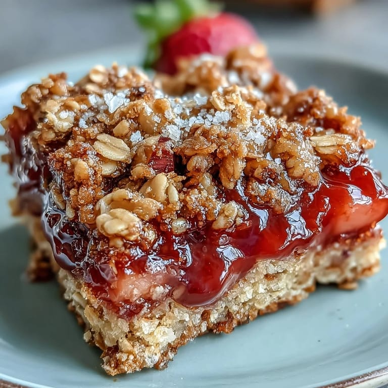 Sweet and tangy Strawberry Rhubarb Crumble Bars, perfect for your next picnic.
