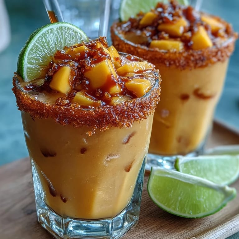 Deliciously sweet and spicy Cinco de Mayo Mangonada, a colorful frozen mango drink.
