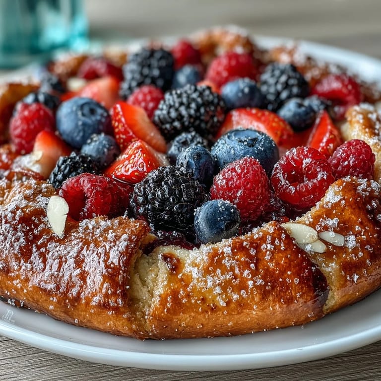 Almond crust berry galette, bubbly fruit filling, baked to golden perfection.