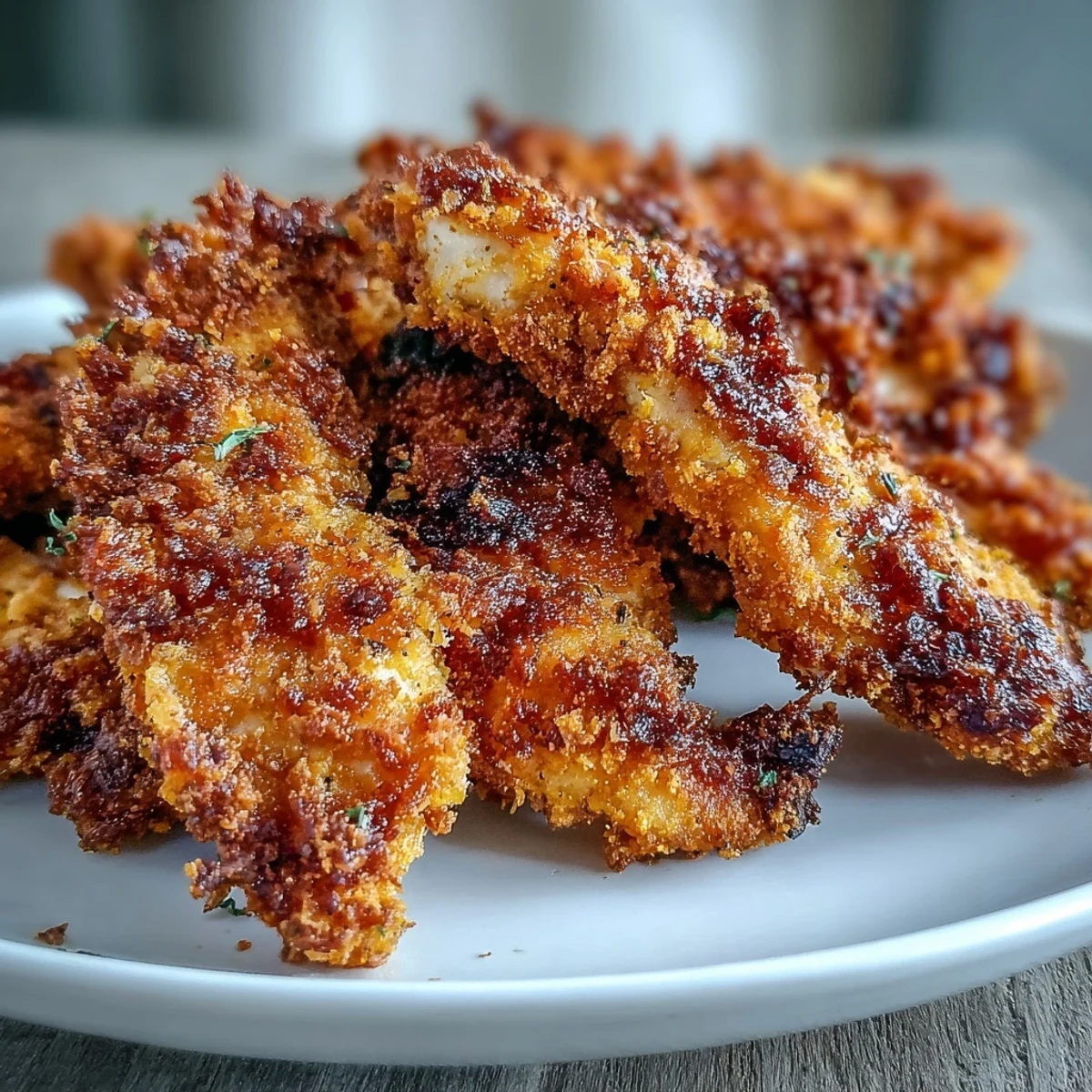 Crispy Turmeric Chicken Tenders with golden, crunchy coating and aromatic spices, served hot with a creamy dipping sauce.