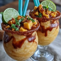 Vibrant Cinco de Mayo Mangonada Mocktail, frozen mango slush with tangy chamoy layers.