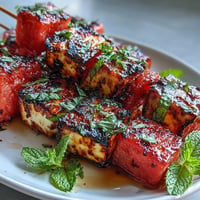Grilled Halloumi Watermelon Skewers with refreshing mint, perfectly charred and ready for summer.