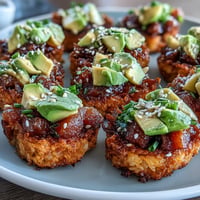 Spicy Tuna Crispy Rice Bites: golden, crunchy squares topped with vibrant, savory tuna.